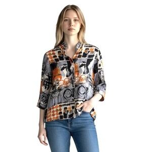Ali Miles Swing Top Size Medium Petite Abstract Print Artsy Buttons Lagenlook